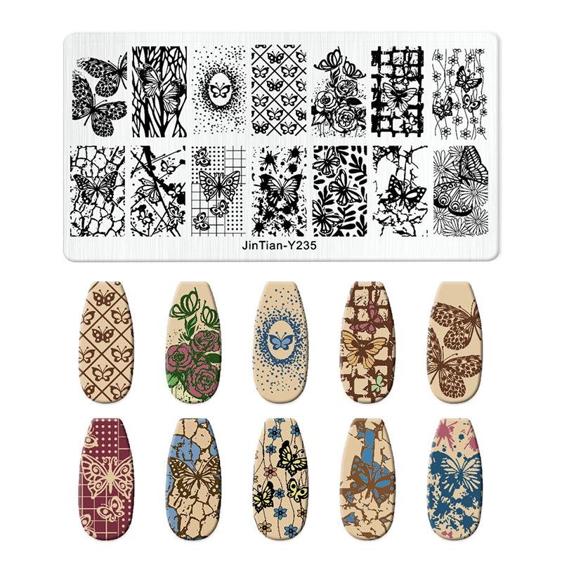 12*6cm Nail Stamping Plates Rose Butterfly Nail Art Plate Stainless Steel Nail Design Stencil Tools DIY Printing Design Stamp
