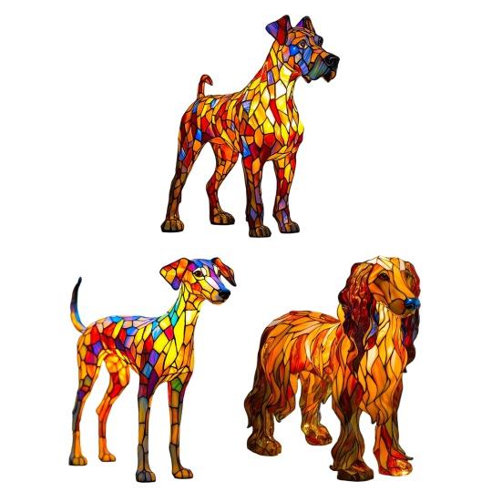 Dog Table Lamp Stained Glass Style Resin Greyhound Night Light 3D Animal-Themed LED Bedside Lamp for Kids' Room Bedroom Decor Dog Lovers Gift