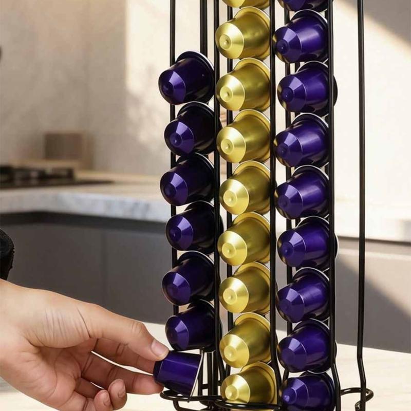 Elegant Iron Constructed Coffee Pod Display Rack With Capacity For 60 Unit Ideal Gift Coffee Enthusiasts Stylish Functional