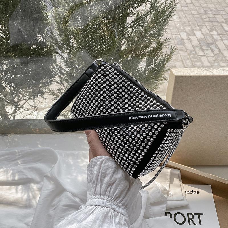 Trendige Damen Schulter- und Umhängetasche mit Strassverzierungen - Nachtclub-Stil