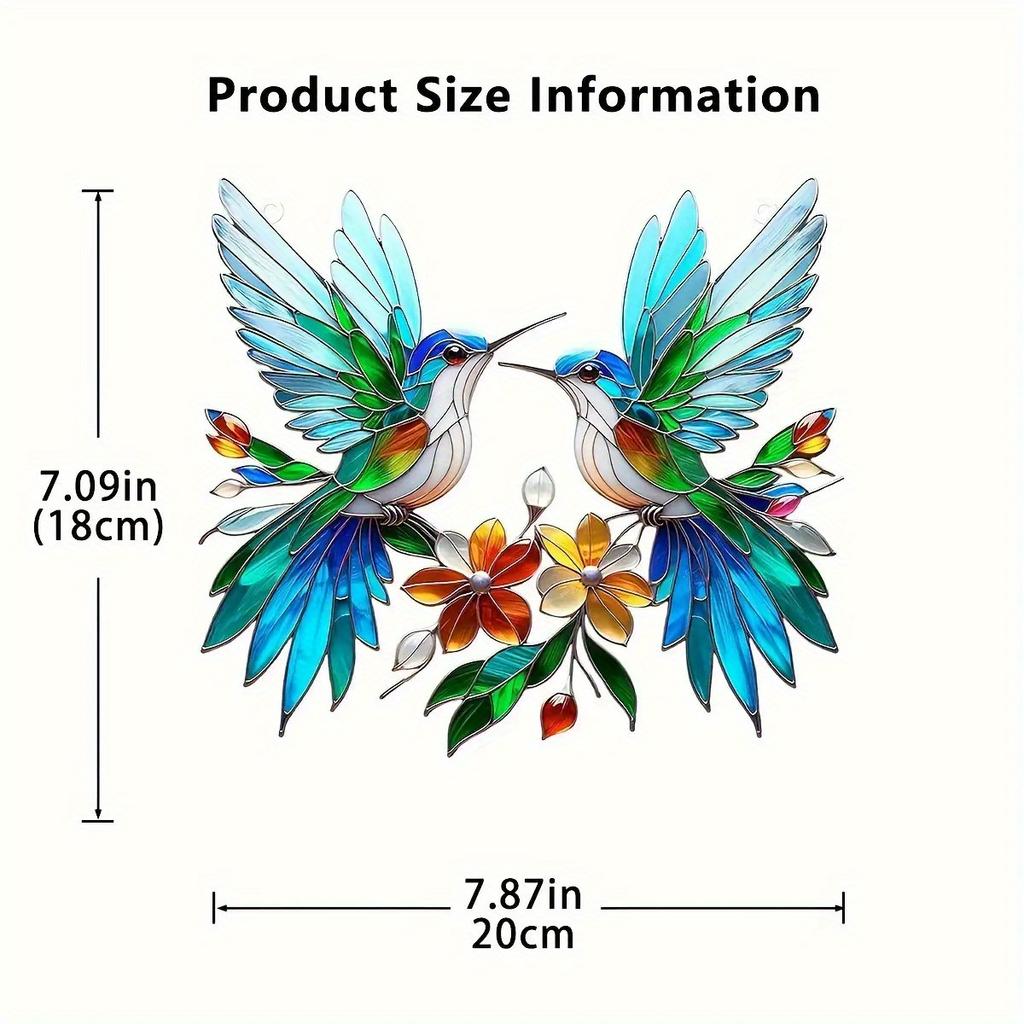 20cm Acrylic 2D Flat Colorful Hummingbird Hanging Pendant Wind Chime Suncatcher Home Window Ornament Garden Decor Car Decoration
