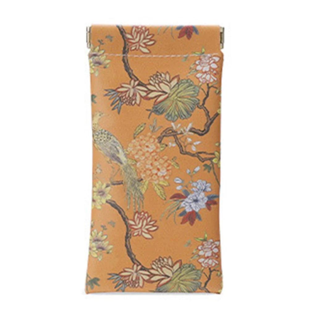 Retro Oil Painting Pattern PU Leather Glasses Bag Automatic Closing Sunglasses Bag Portable Eyewear Protective Cover Organizer