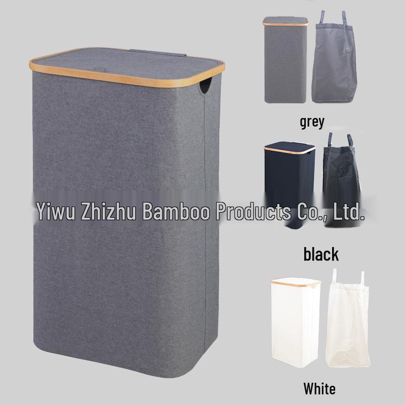 Foldable Bamboo Laundry Hamper with Lid and Inner Bag for Bedroom and Bathroom
