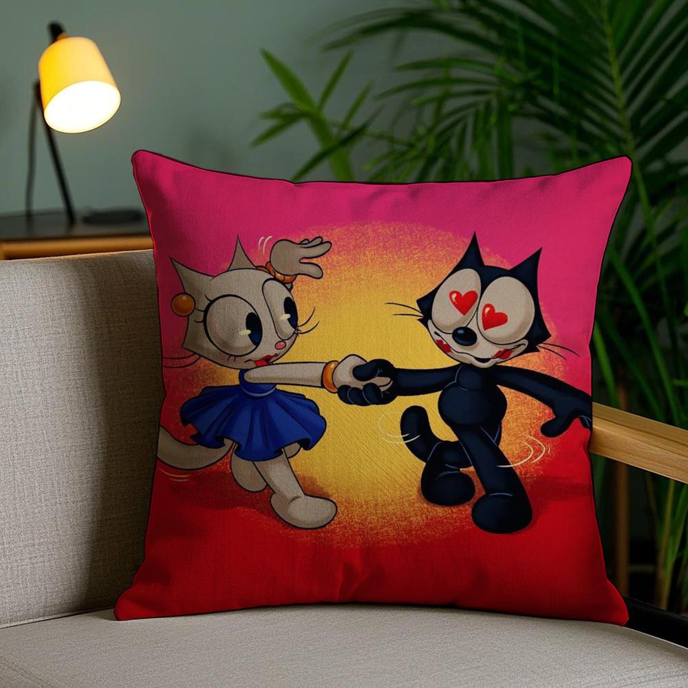 F-Felix The Cat Exquisite Cushion Cover Soft Short Plush Double-Sided Printing Home Decor Machine Washable Pillow Case Gift