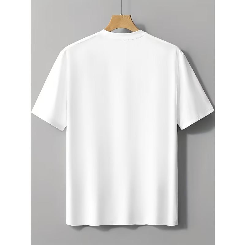 European Size Men's White Casual Printed T-shirt Featuring the Phrase "Keep Calm and Carry On," Suitable for Spring and Summer Wear.