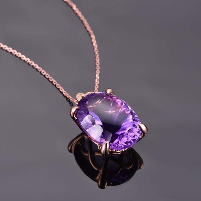 18K Gold Luxury Heart-Shaped Amethyst Pendant Necklace for Women
