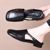 Soft Leather Bag Head Half Slippers Women's 2025 Summer New 3cm Thick Heel Non-slip Versatile Fashion Round Head Middle Heel Slippers