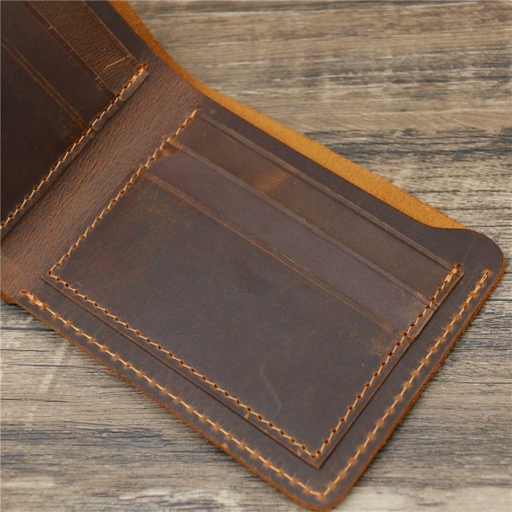 Bifold Design Men Genuine Leather Wallet Retro Male Purse Handmade Wallet  Outdoor