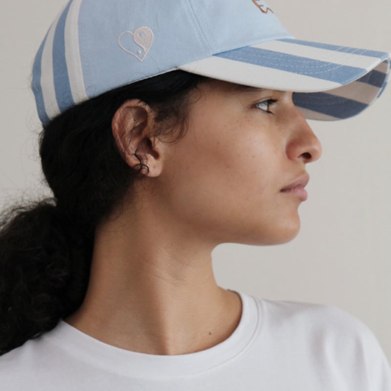 EcommaE SUN HEART SYMBOL BALL CAP (SKY BLUE STRIPE)