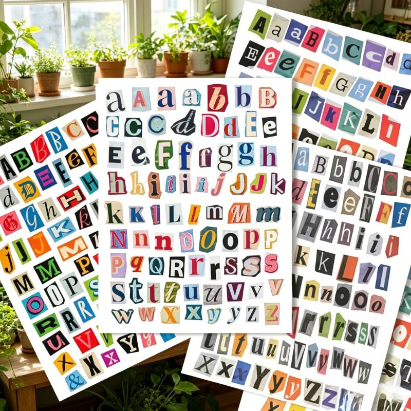 4sheets Vintage Newspaper Style Alphabet Stickers A-Z Cutout Letter Decals for Scrapbooking Journaling Card Making and DIY Craft