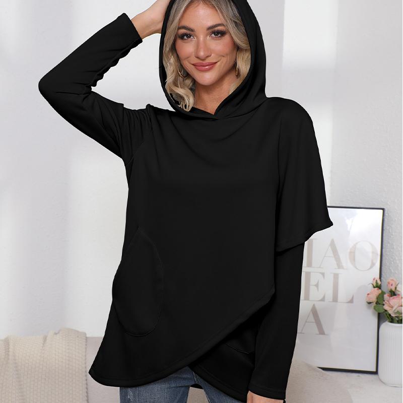 

Женское асимметричное худи оверсайз с длинным рукавом, пуловер, повседневная уличная одежда, однотонное 3XL чёрный