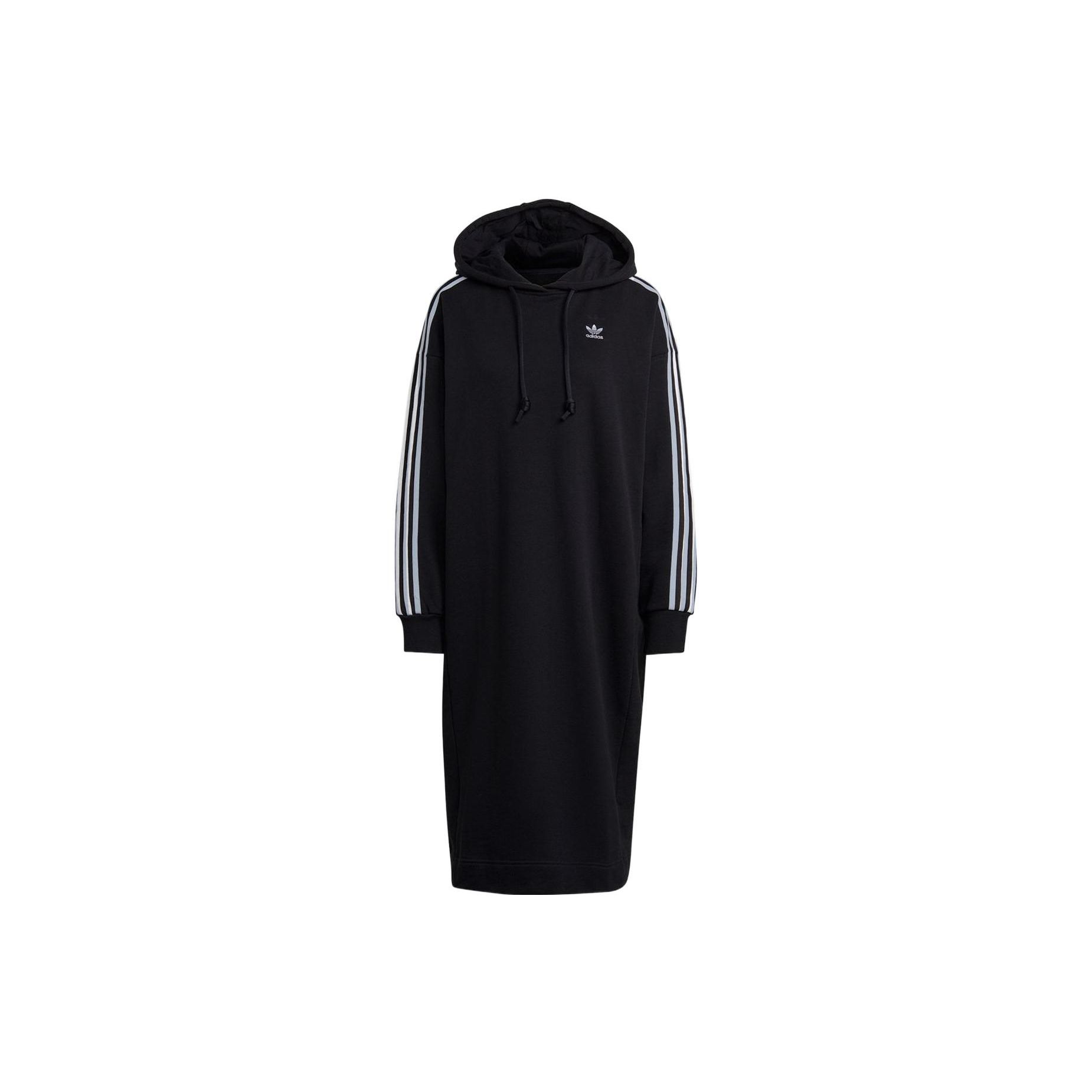 Adidas Logo Print Loose Long Sleeve Hoodie Dress Casual Daily Wear Women Black GN2782 S