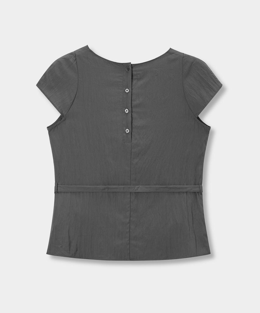 Yujen Cowl Neck Draped Belted Blouse_Charcoal Gray