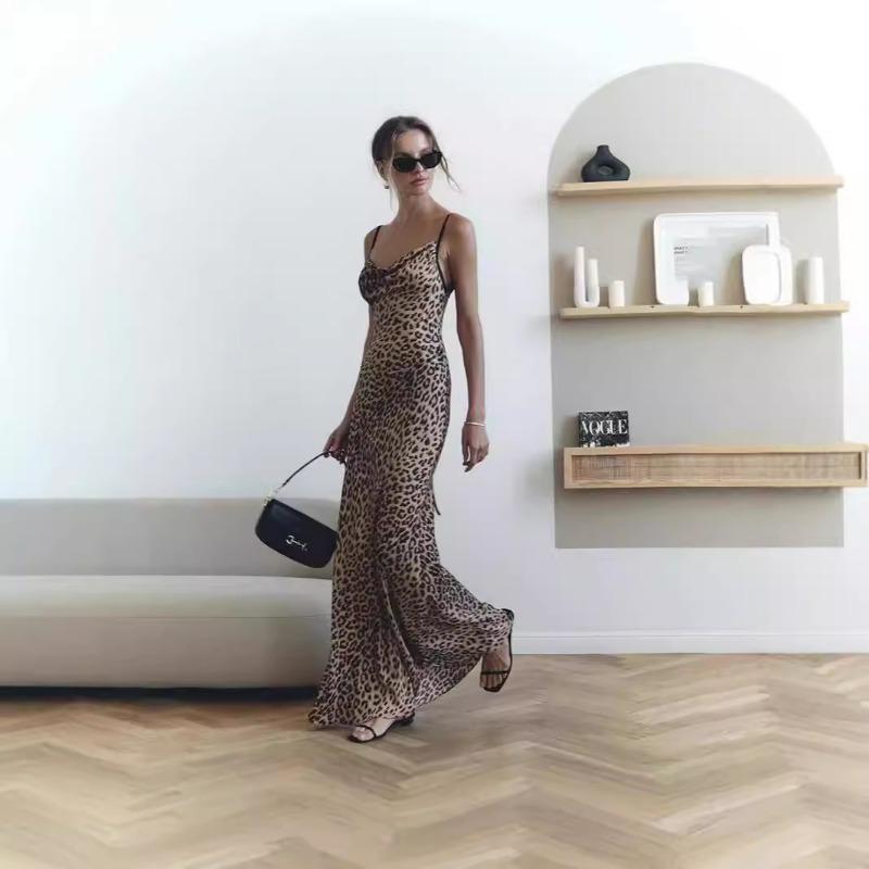 Dámská letní móda Classic Leopard Print Sexy šněrovací šaty s rybím ocasem