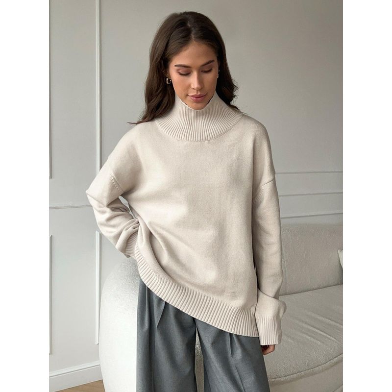 Western Style New Fashion Casual Loose Turtleneck Sweater Top Knitted High Neck Sweater