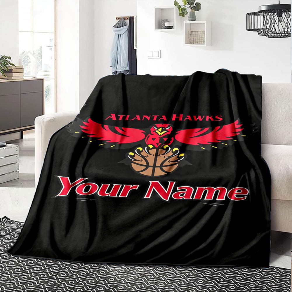 Name Custom Atlanta Hawks Logo Print Flannel Blanket High Quality Warm Comfortable Cover for All Seasons Perfect for Gifts Home Decor