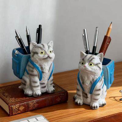 Cute Cat Backpack Pen Holder Desktop Pencil Organizer Cup for Home Office School Desk Accessories Gifts for Cat Lovers