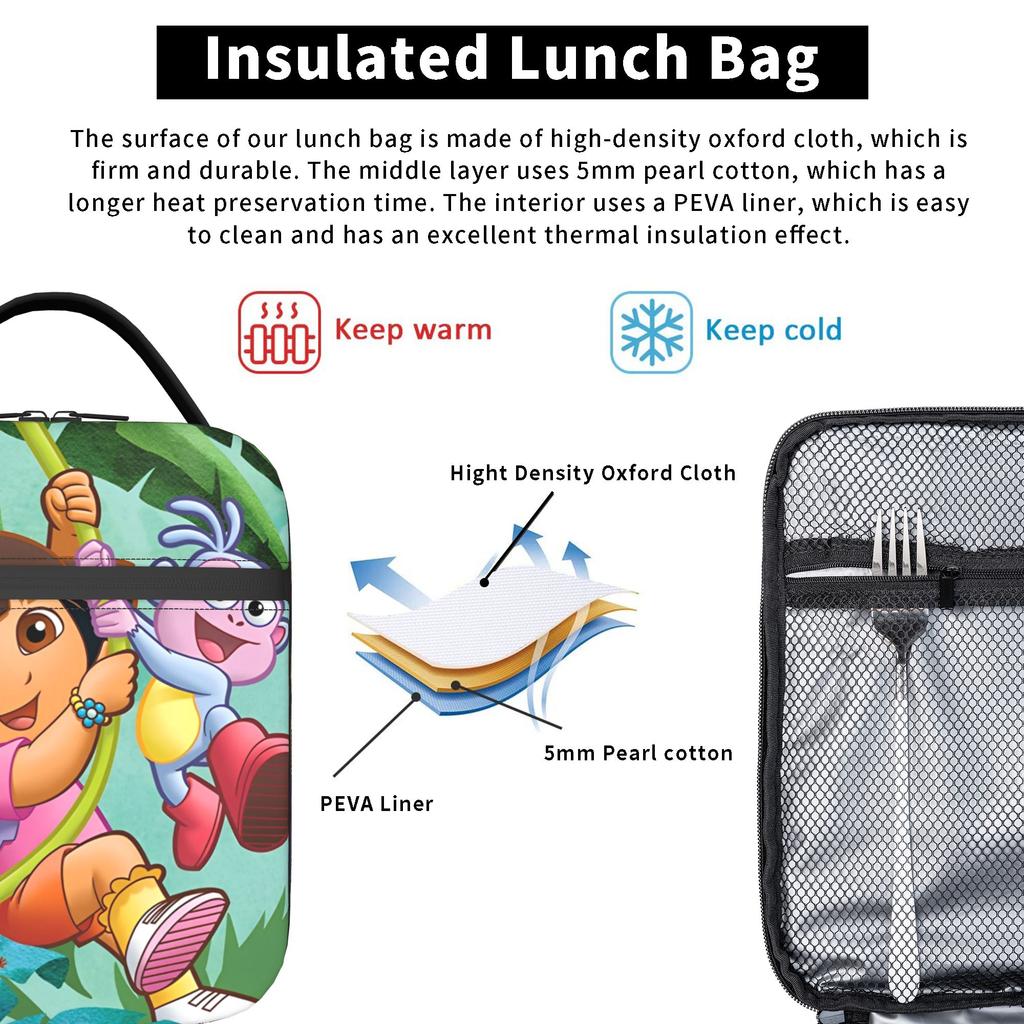 Kawaii D-Doras Cartoon Insulated Lunch Bags Thermal Bag Reusable Meal Container Leakproof Tote Lunch Box Food Bag Beach Outdoor