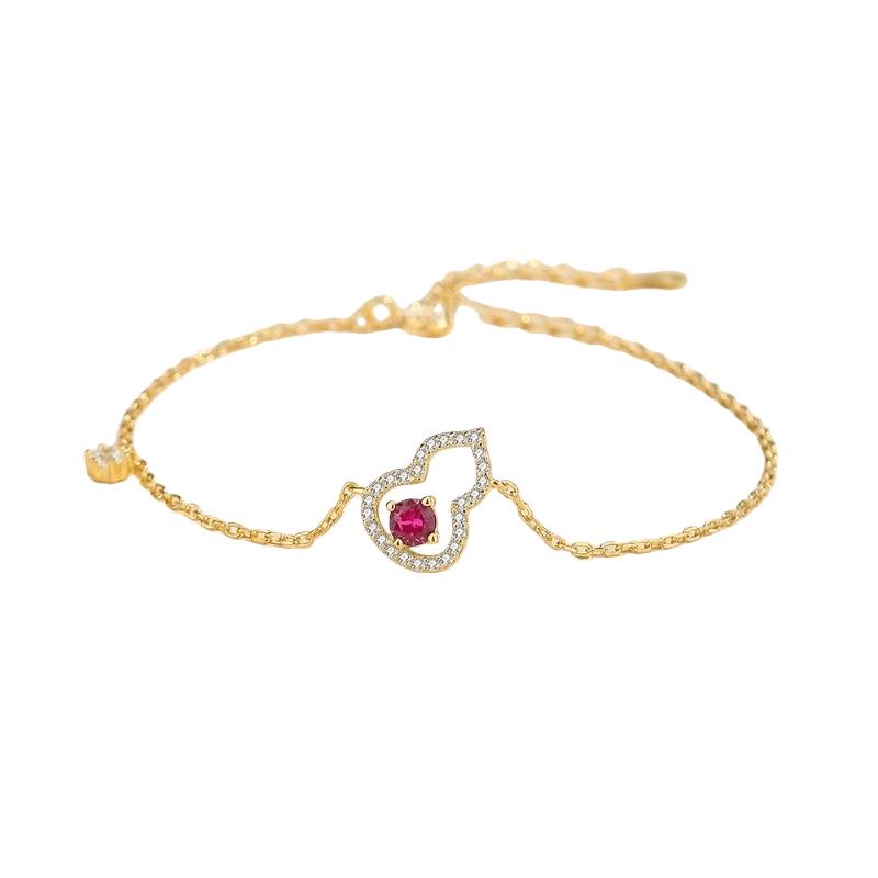 Women's Light Luxury Ruby Gourd Bracelet in S925 Sterling Silver – Versatile, High-End Niche Design