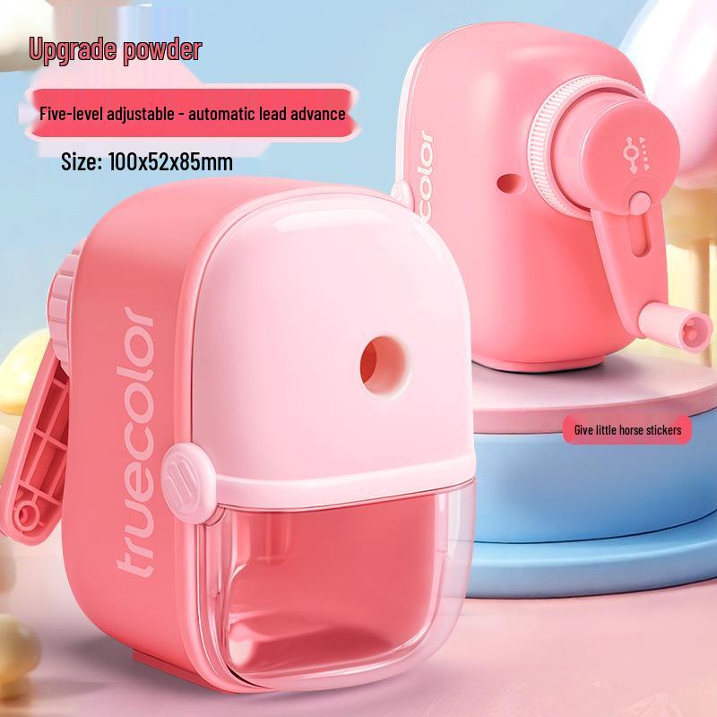 True Color Hand-Crank Pencil Sharpener with Automatic Lead Advance for Students and Kids