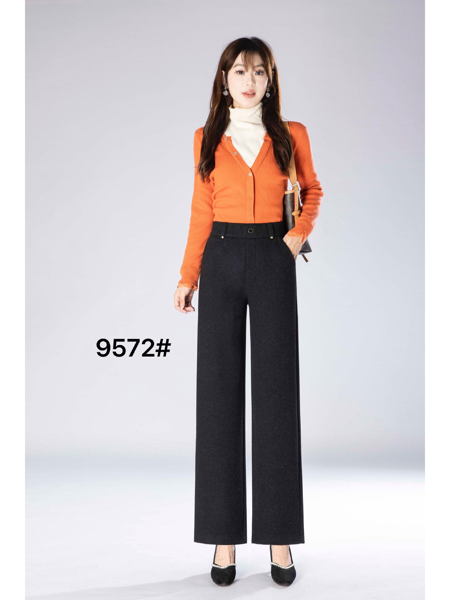 Women s Autumn Slimming Sycamore Wool Pants - Narrow-Leg, Wide-Leg, Plus Velvet, Thick Wool, Middle-Aged, Straight-Leg Suit Pants. 2XL for 90-100 jin чёрный