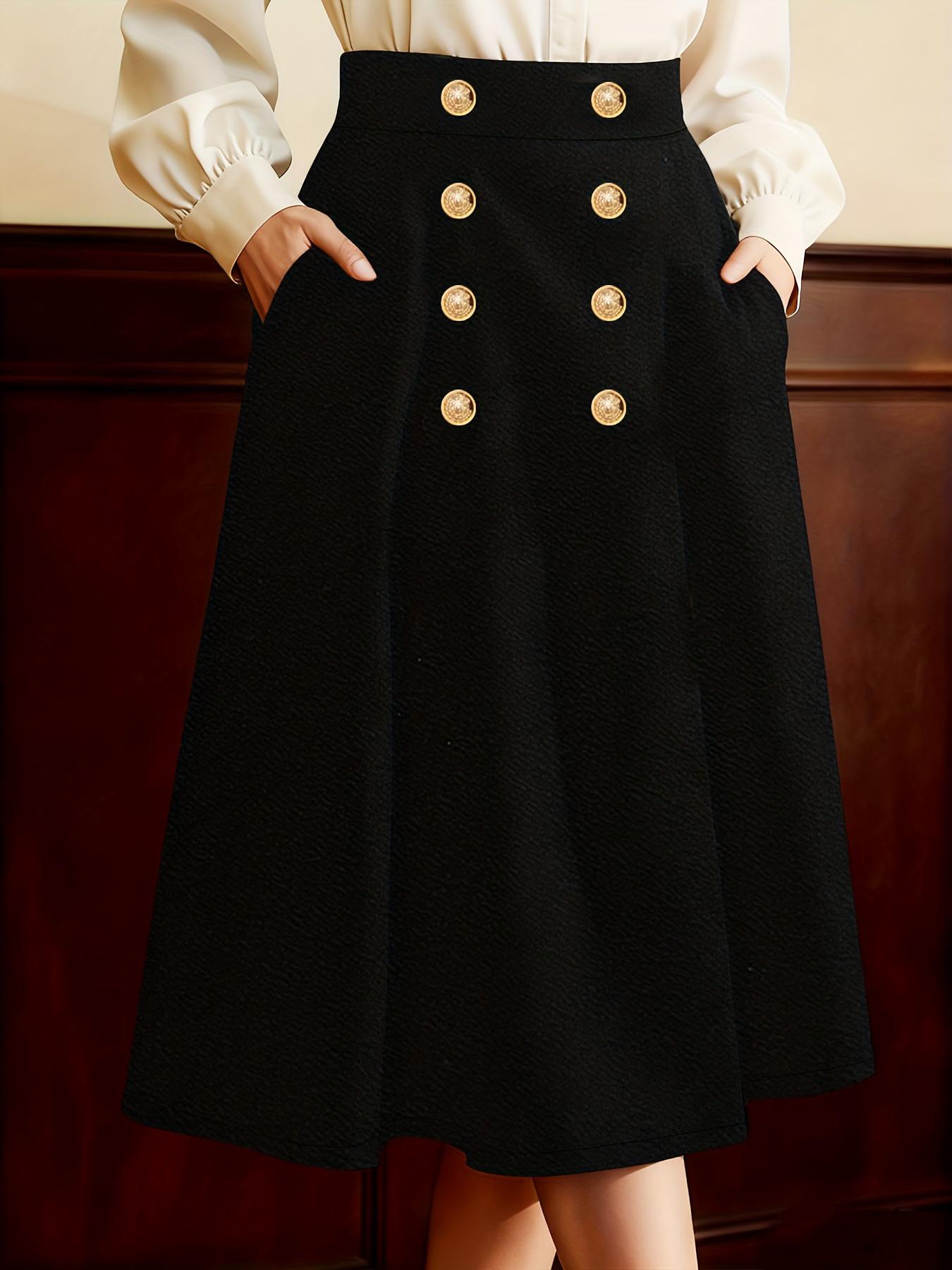 Plus Size Double-Breasted High-Waisted A-Line Skirt - Women s Fashionable Formal Wear 1XL чёрный