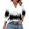 Women's Fashion Casual Lapel 3/4 Sleeve Print Shirt Women's V-Neck Tops