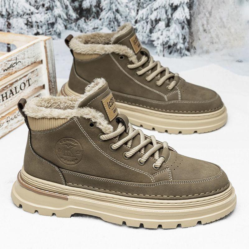 Men's Leather Thick Soled Snow Boots Outdoor Casual Padded Shoes for Men Winter Fashion Design Thick Sole Anti-Slip Ankle Boots