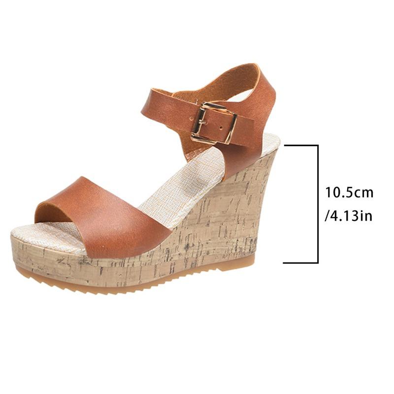 Summer new muffin thick-soled wedge heel women's shoes large size women's one-word buckle fish mouth cool women's shoes