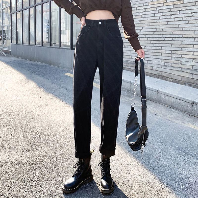 

Women s High-Waisted Elastic Slimming Jeans, 2021 Loose Fit Straight-Leg Harem Style Large чёрный