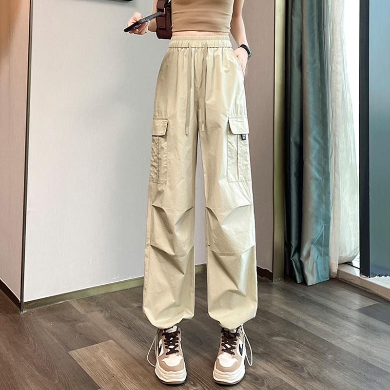 Fashion Women Joggers Pants Casual Female Chic Straight Cargo Pants Elastic High Waist Streetwear Slim Trousers Summer Thin