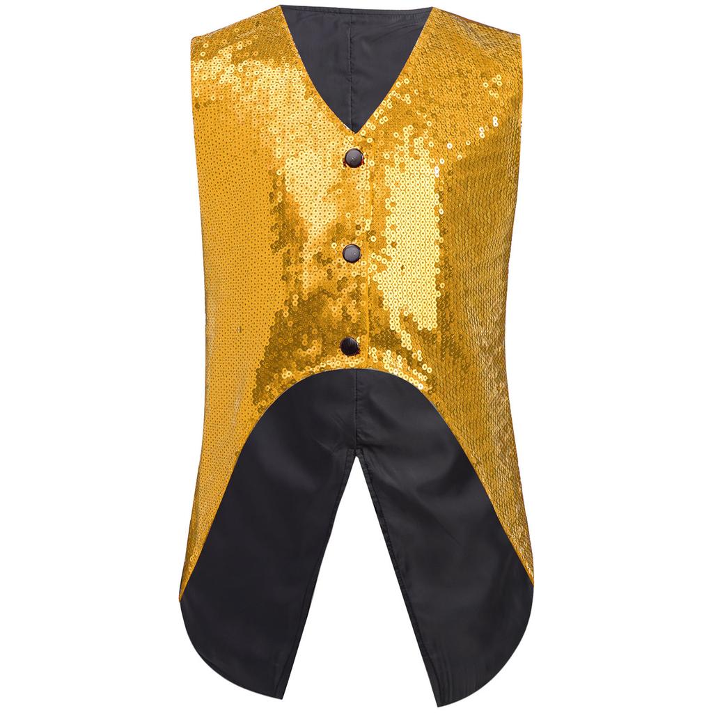 Boys Sparkly Sequin Vest Asymmetrical Hem Sleeveless Design for Parties Stage Events