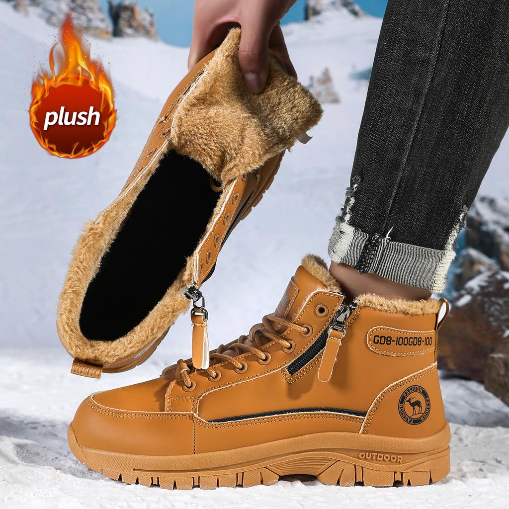 TUINANLE מגפי שלג לגברים נעלי סניקרס חורפיות מכותנה סופר חמות קטיפתיות גברים חיצוניות מונעות החלקה קלות משקל מגפי טיולים נעלי עבודה