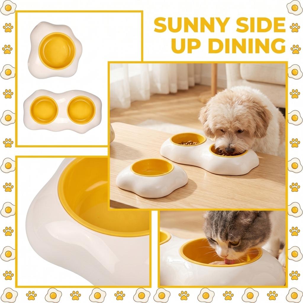 Pet Feeding Bowl Set Dual Bowls for Cats and Dogs Durable Non-Slip Base Easy to Clean Food and Water Dish Suitable for Small to Medium Pets