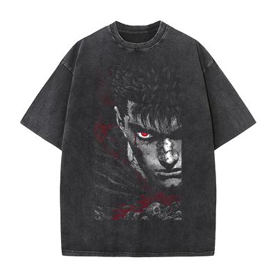 Berserk Guts Fajny T-shirt z Nadrukiem Anime Mężczyźni Kobiety Płukane Bawełniane Koszulki Manga Vintage T-shirt Harajuku Męski Krótki Rękaw T-shirt