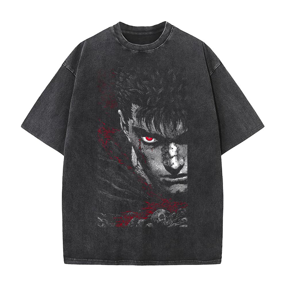 Berserk Guts Cool Anime Printed Tee Men Women Washed Cotton T-shirts Manga Vintage T Shirt Harajuku Male Short Sleeve Tshirt