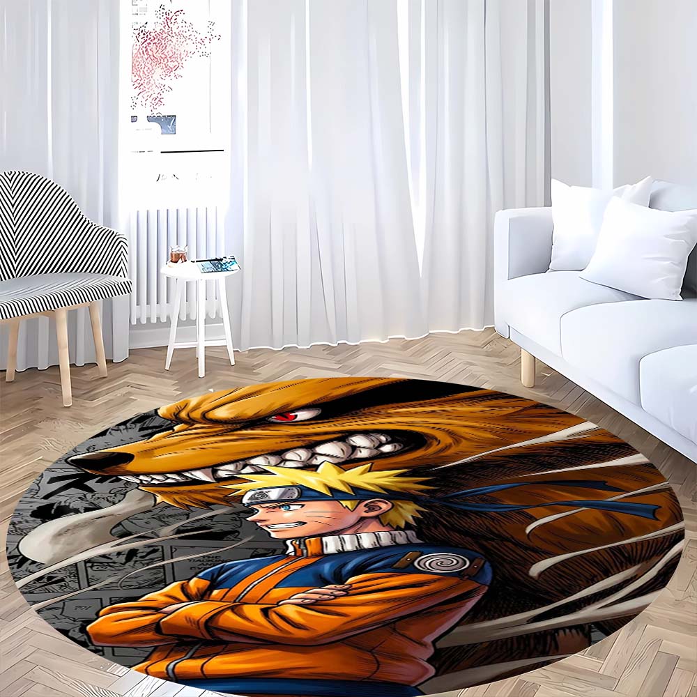 Popular Anime Naruto Circular Carpet Fashion Pattern Soft Plush Rug Non-Skid Mat For Boys Kids Bedroom Living Room Home Decor