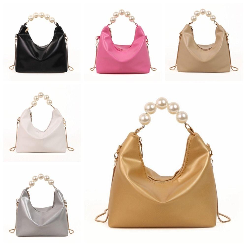 PU Leather Cloud Shoulder Bag Korean Style Women Crossbody Bag Casual Pearl Handle Handbag  Wallet