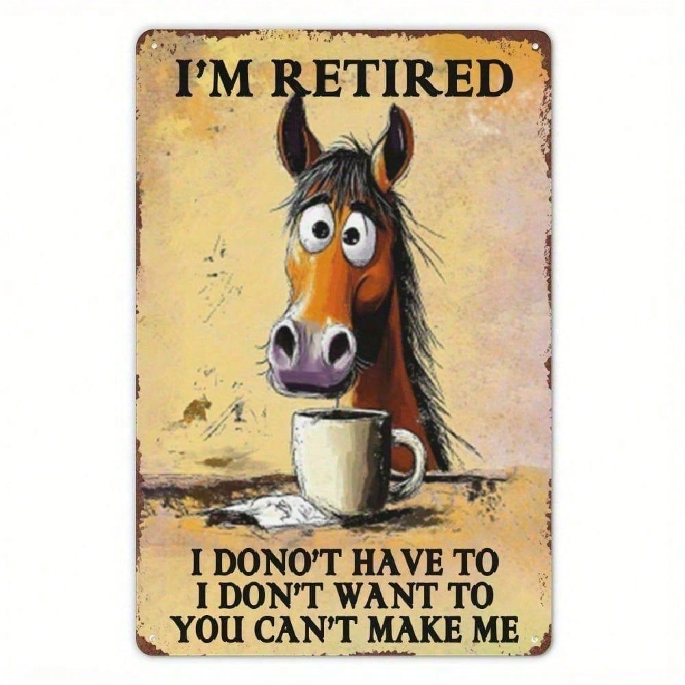 Horse Metal Wall Art Sign - Vintage Farmhouse Decor Funny Horse Coffee Cup Tin Plaque 8x12 Inch