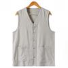 Men's  Breathable Linen Vest: Retro Buckle-Accented V-Neck Loose Style, Outdoor Layering Piece with Horsehide Texture