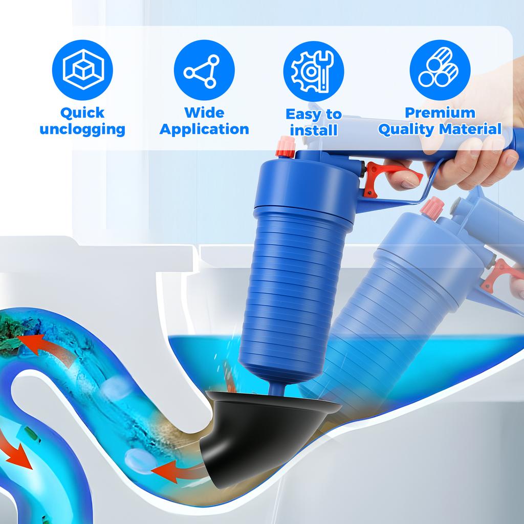 Toilet Plunger Set with 4 Unclogging Heads Efficient Air Plunger Reusable Toilet Drain Clog Remover Practical Drain Clog Remover