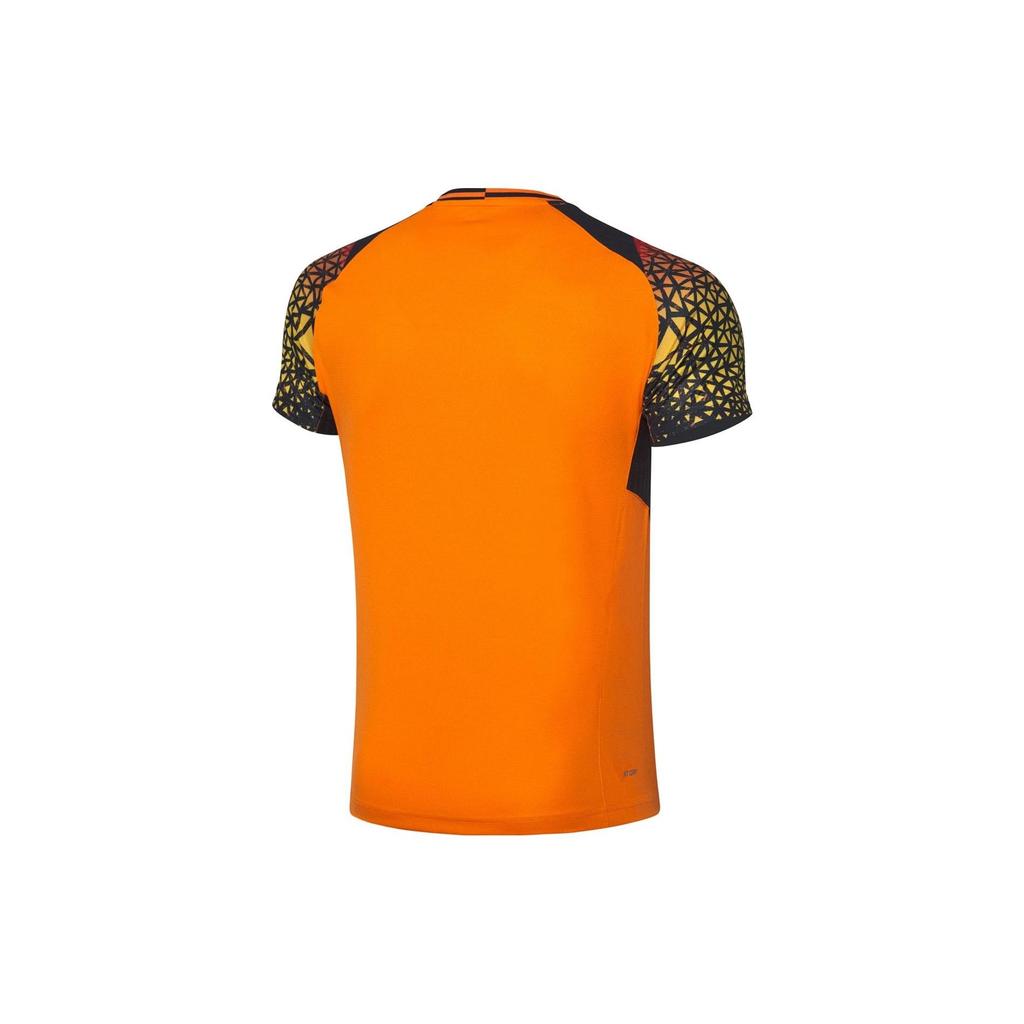 Li Ning Badminton Series Round Neck Short Sleeve T-Shirt Elastic Waist Shorts Set Men sets Orange AATQ023-4