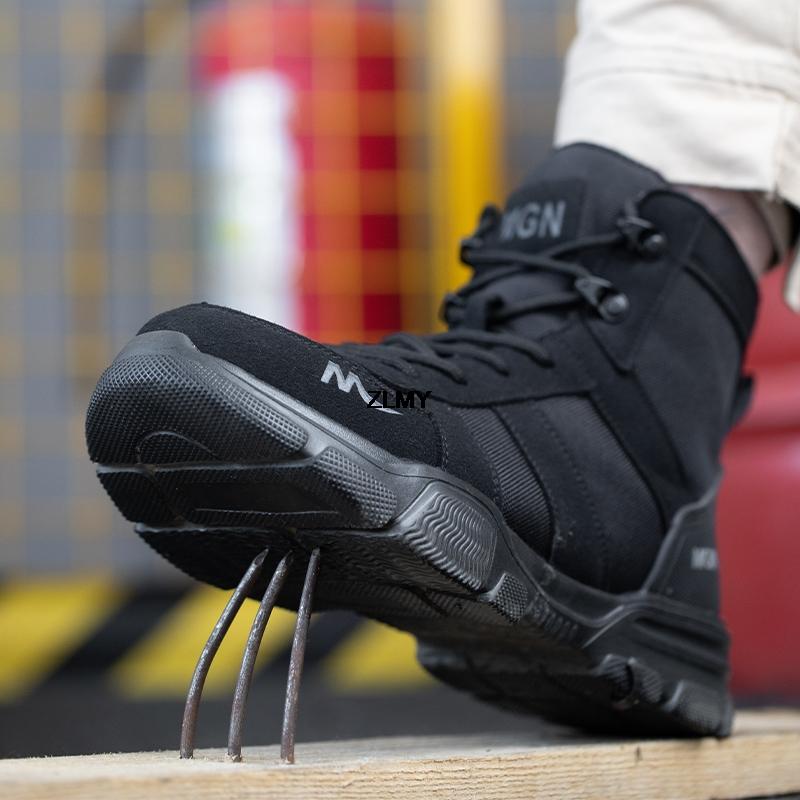 Högklackade herrskor med stålhätta, punkteringssäkra skyddande arbetssäkerhetsstövlar, herr dam lätta industriella arbetsskor plusstorlek