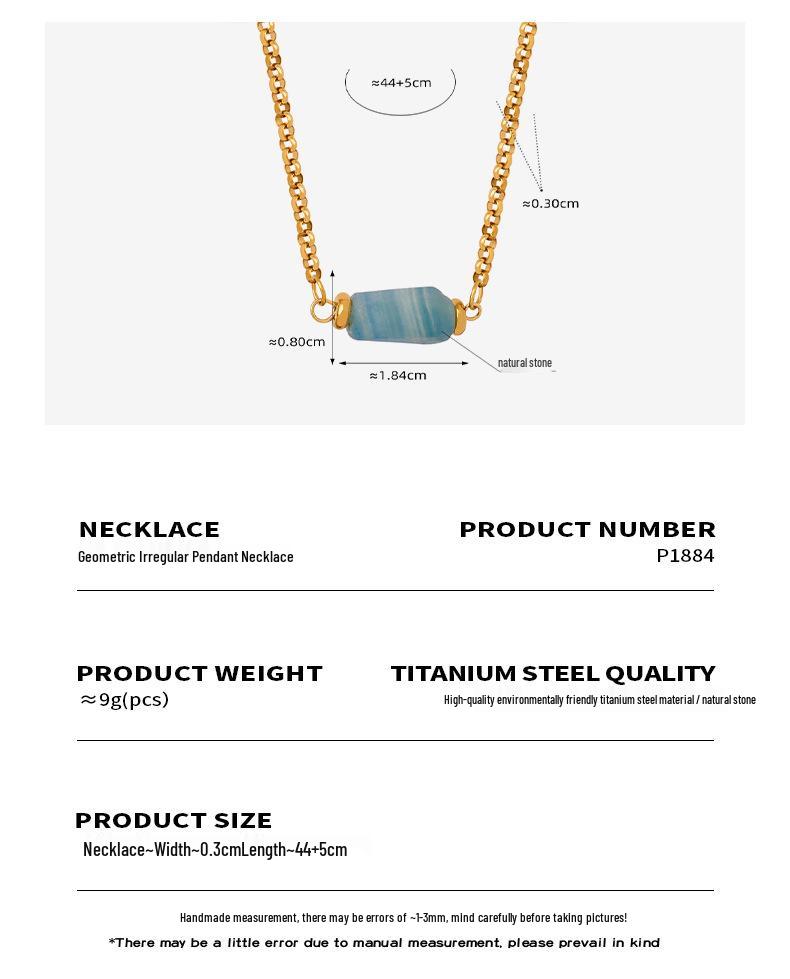 European-American Retro Geometric Natural Stone Pendant Necklace in Gold-Plated Titanium Steel