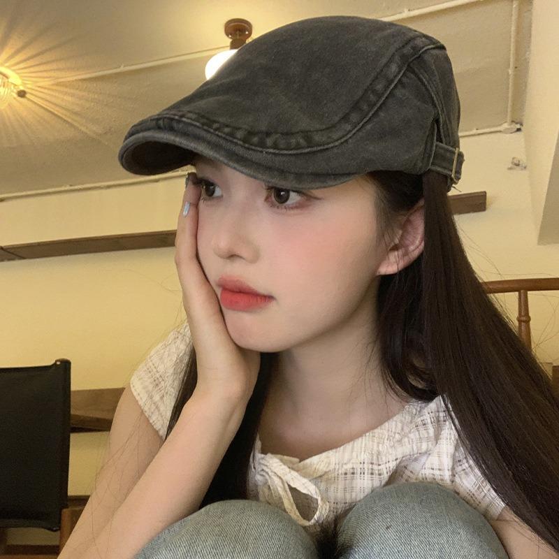 

Ретро выстиранный деним кепка вперед женская старая литературная беретка, подчеркивающая лицо, маленькая шляпка весна и осень высокое чувство Adjustable [54-61cm]