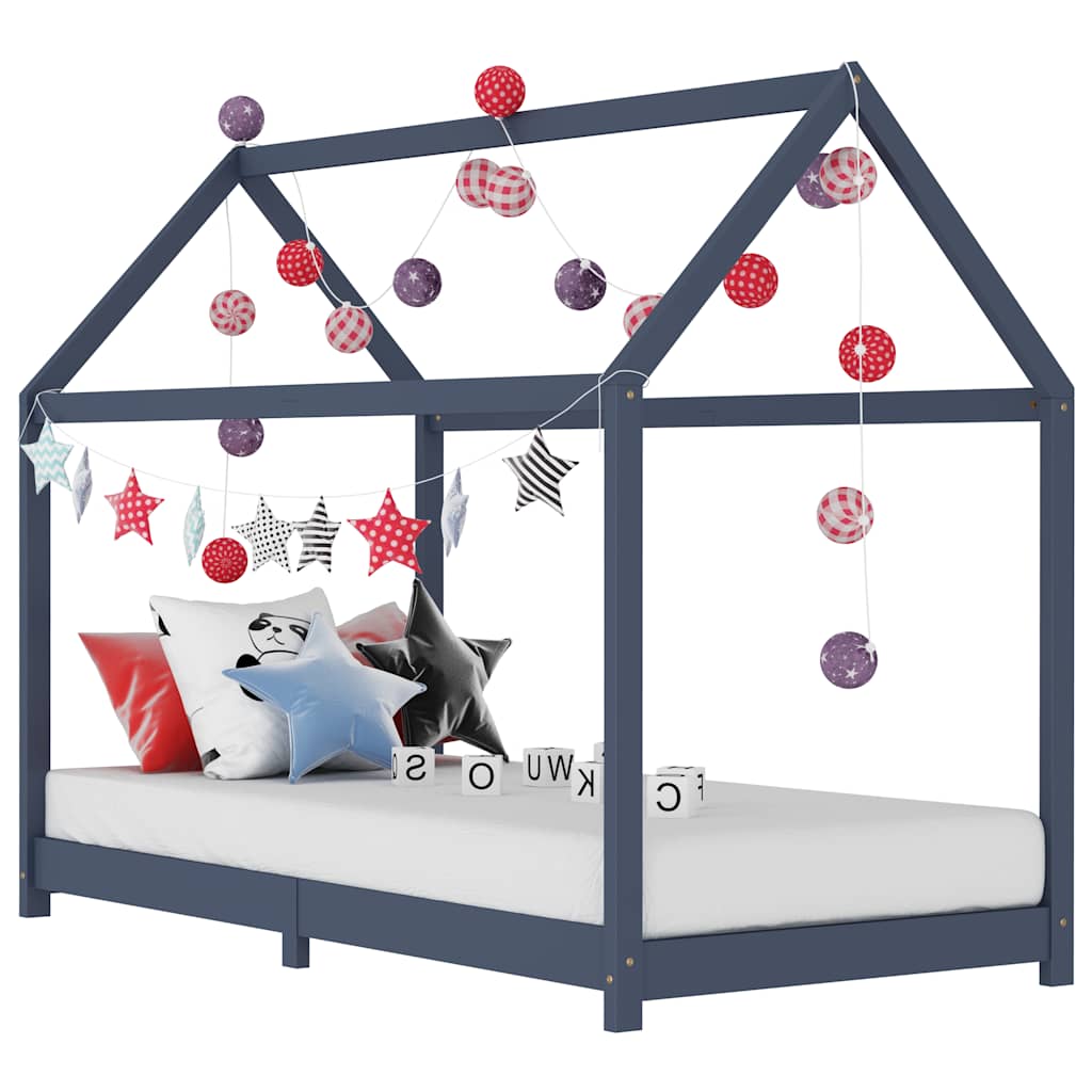 Kids Bed Frame Grey Solid Pine Wood 90 x 200 cm