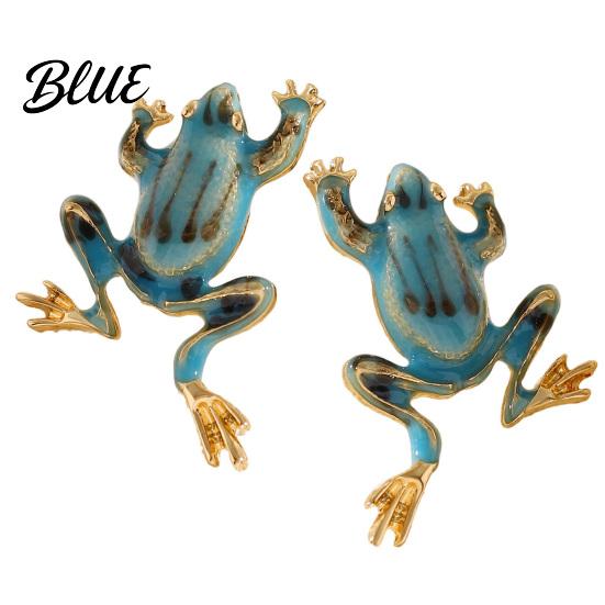 Colorful Frog Studs 1 Pair Stud Earrings Enamel Dripping Glossy синий