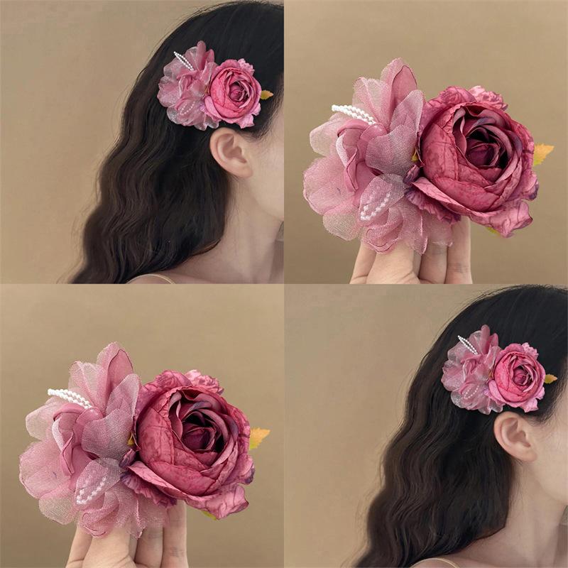 1Pcs Rose Pink Threedimensional Flower Hair Clip Fairy Gentle Styling Hair Accessories Dating Parties Daily Wear Decoration Clip