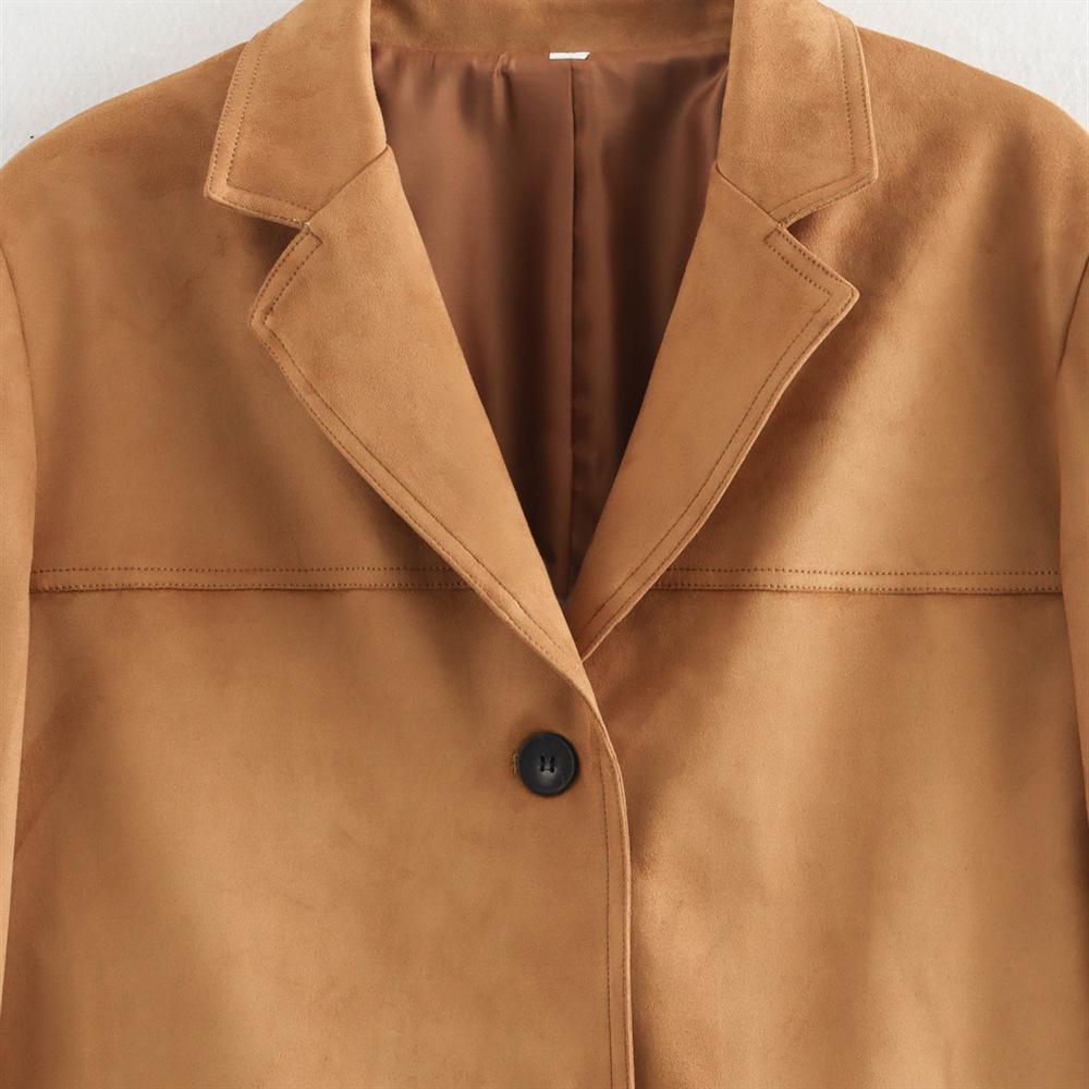Women's Two-Color Suede Suit Jacket - Brown Mylar (Autumn/Winter 2024)