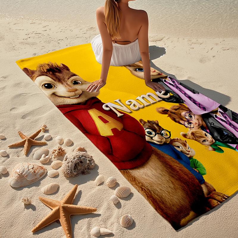 Personalisierbares Ultra-Weiches Strandtuch mit Alvin und den Streifenhörnchen-Thema, Ideal für Pool - Camping, Tauchen - Perfekter Reisebegleiter, Lebendiges Strandtuch
